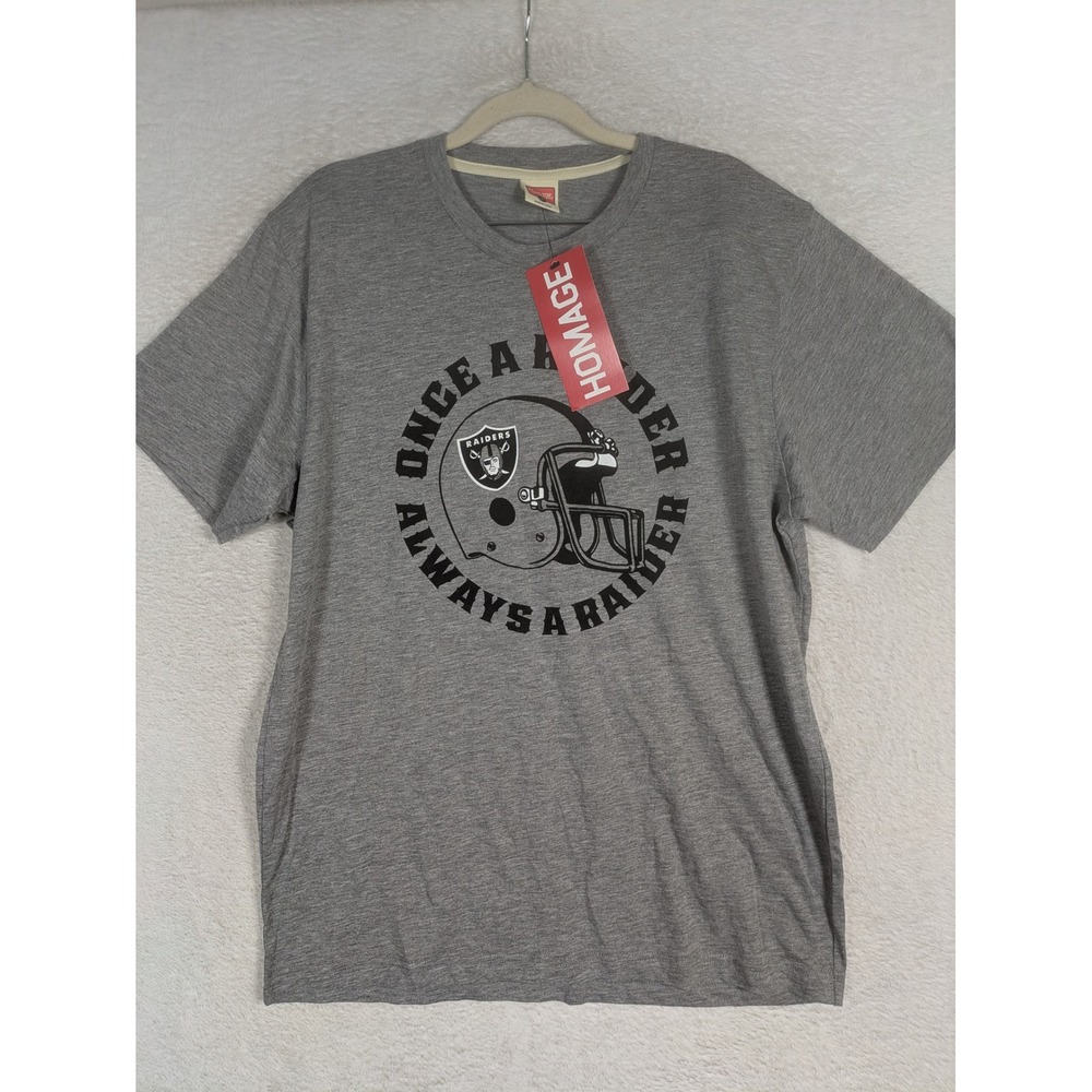 NEW Homage T-Shirt Men's Large Gray Las Vegas Raiders Helmet Graphic NFL Tee